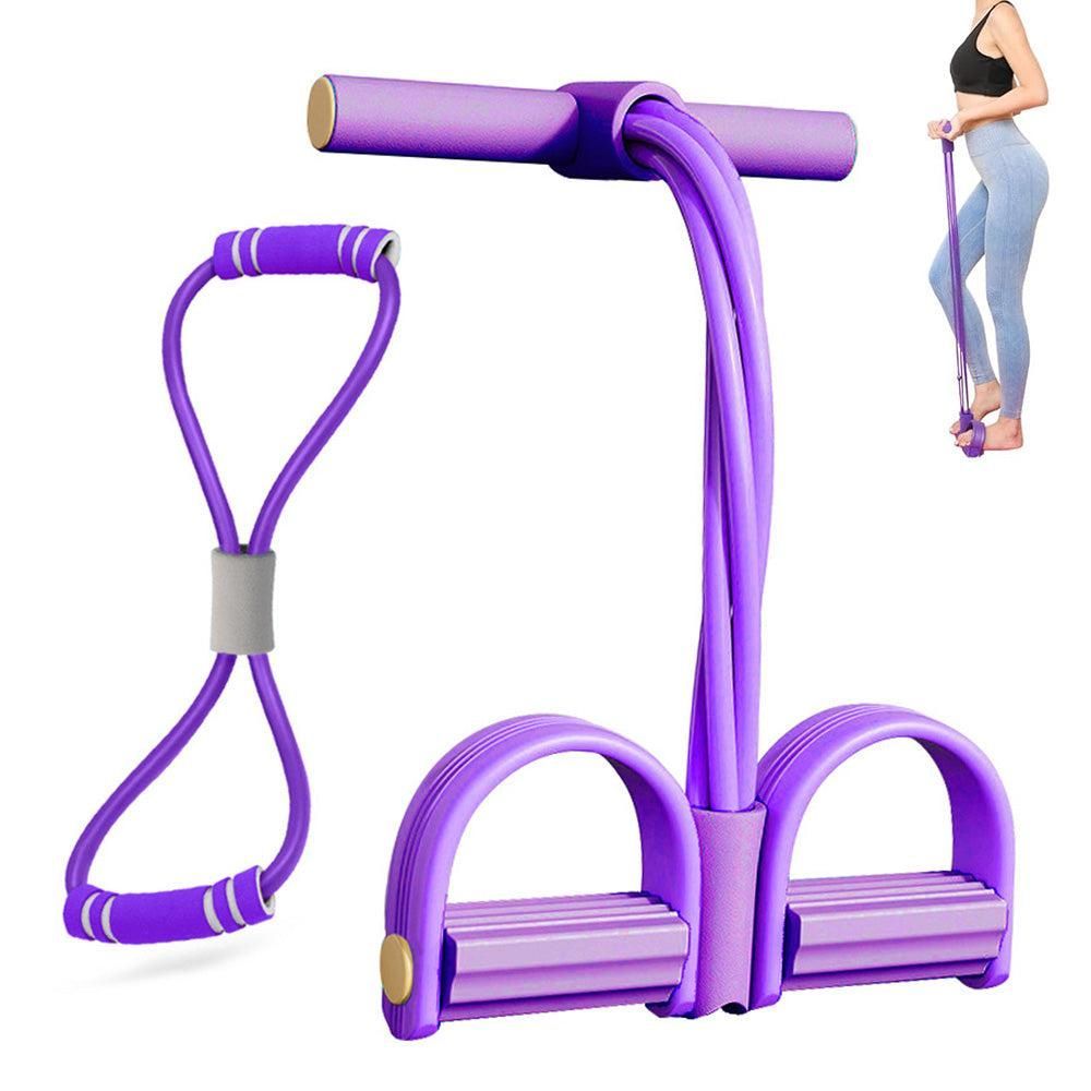 6 Tube Pedal Ankle Puller Fitness Exercise Rope with 8 Shape Resistance Band - Purple V1308-DSZKI-377-3