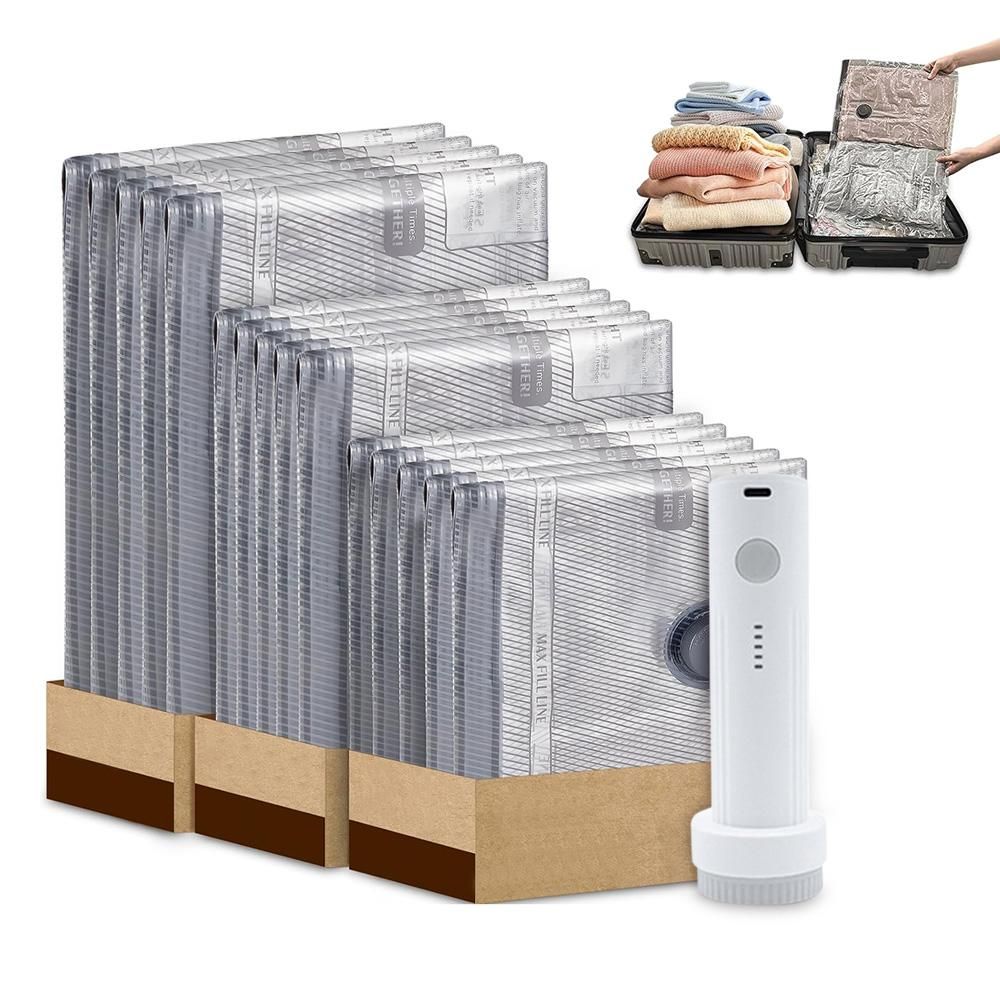 15Pcs Vacuum Bags for Travel with Rechargeable Air Pump Space Saver Compression Set V1308-DSZKI-386