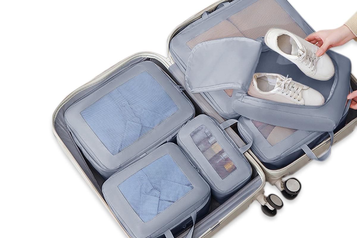 7 Set Compression Packing Cubes for Travel Luggage Organizer Bags for Travel Accessories - Grey V1308-DSZKI-388-1