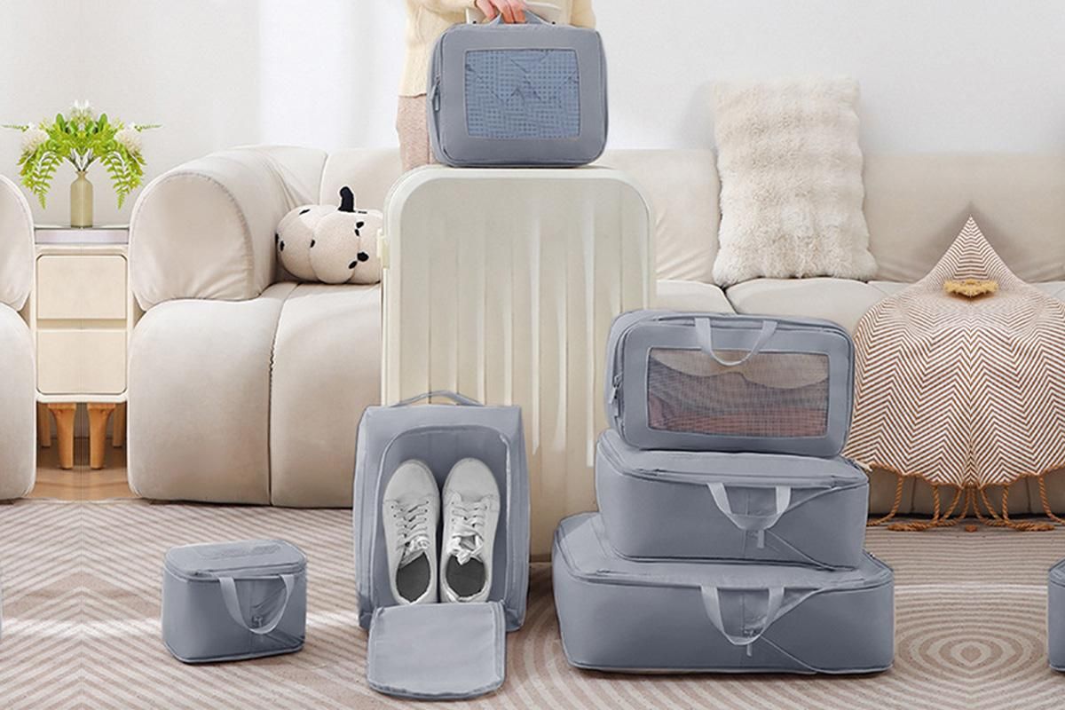 7 Set Compression Packing Cubes for Travel Luggage Organizer Bags for Travel Accessories - Grey V1308-DSZKI-388-1