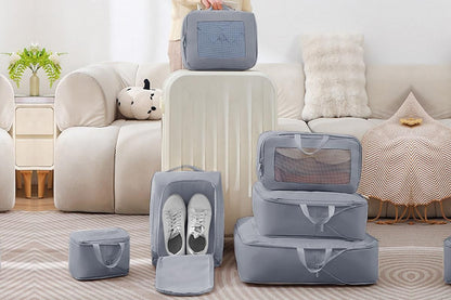 7 Set Compression Packing Cubes for Travel Luggage Organizer Bags for Travel Accessories - Grey V1308-DSZKI-388-1