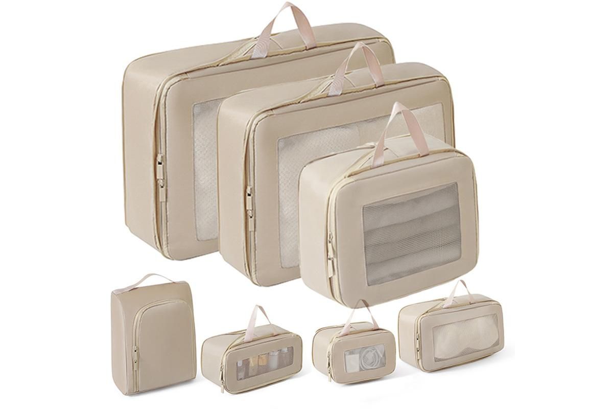 7 Set Compression Packing Cubes for Travel Luggage Organizer Bags for Travel Accessories - Grey V1308-DSZKI-388-1