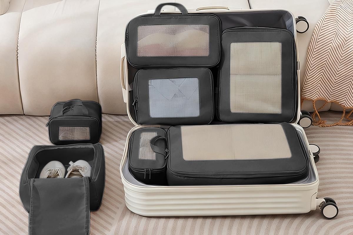 7 Set Compression Packing Cubes for Travel Luggage Organizer Bags for Travel Accessories - Black V1308-DSZKI-388-2