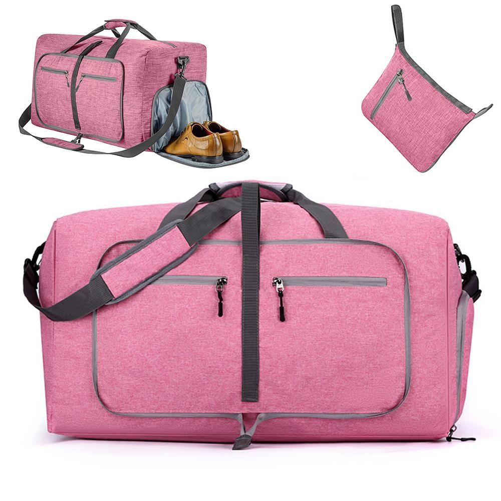 Foldable Travel Duffle Bag with Shoe Compartment - Pink V1308-DSZKI-391-1