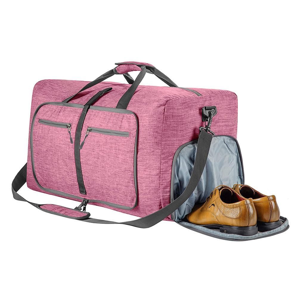 Foldable Travel Duffle Bag with Shoe Compartment - Pink V1308-DSZKI-391-1