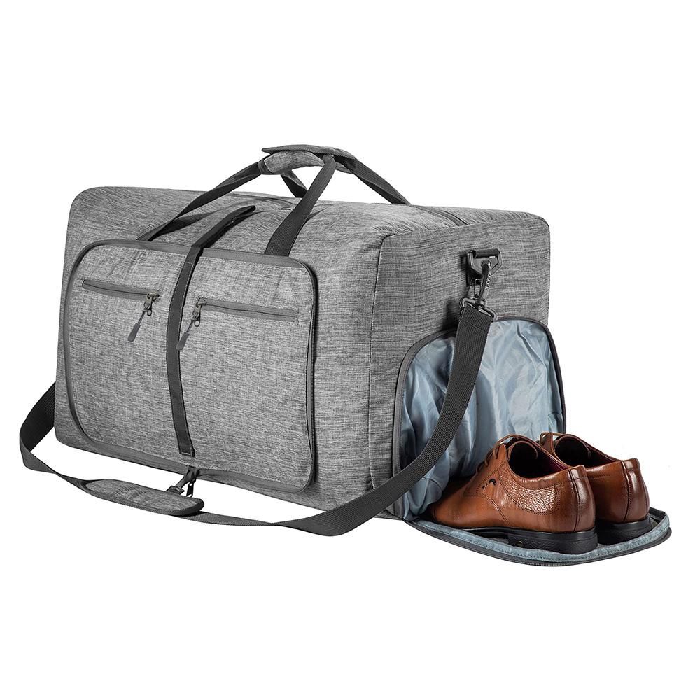 Foldable Travel Duffle Bag with Shoe Compartment - Grey V1308-DSZKI-391-2