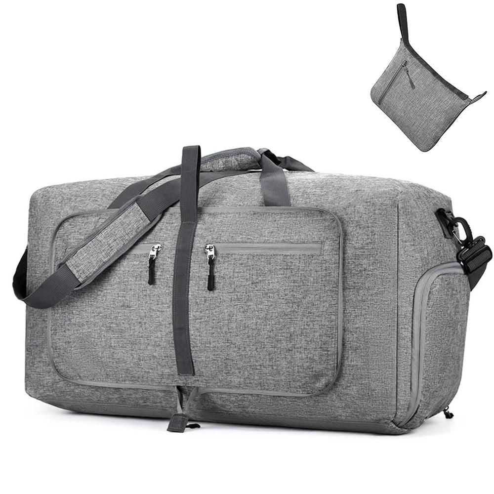 Foldable Travel Duffle Bag with Shoe Compartment - Grey V1308-DSZKI-391-2
