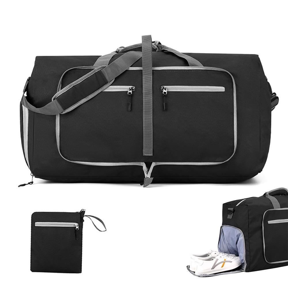 Foldable Travel Duffle Bag with Shoe Compartment - Black V1308-DSZKI-391-3