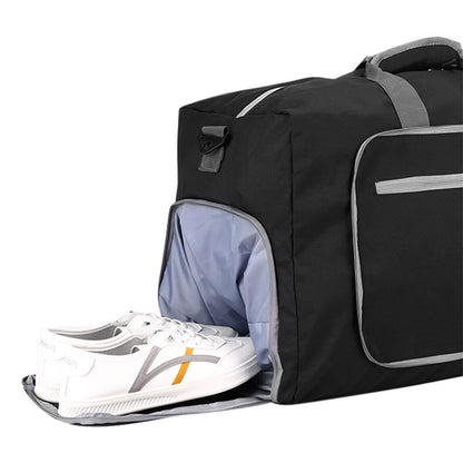 Foldable Travel Duffle Bag with Shoe Compartment - Black V1308-DSZKI-391-3