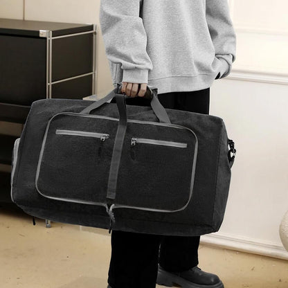 Foldable Travel Duffle Bag with Shoe Compartment - Black V1308-DSZKI-391-3