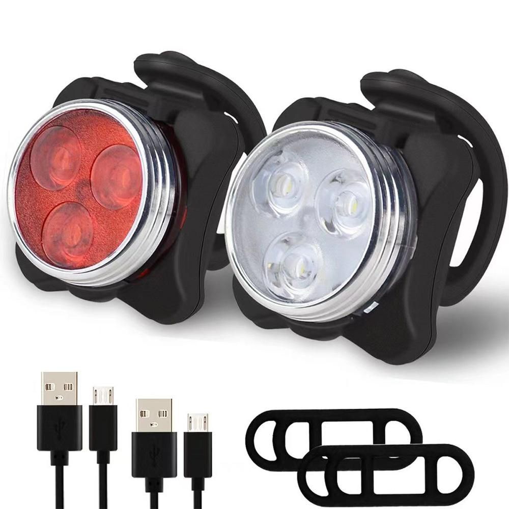2Pcs Rechargeable Bicycle Lights Bright LED Headlight and Taillight V1308-DSZKI-392
