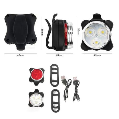 2Pcs Rechargeable Bicycle Lights Bright LED Headlight and Taillight V1308-DSZKI-392