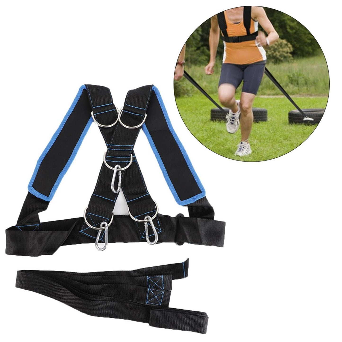 Speed Strength Training Sled Shoulder Harness Resistance Band Belt (Black + Blue) V1308-DSZKI-401