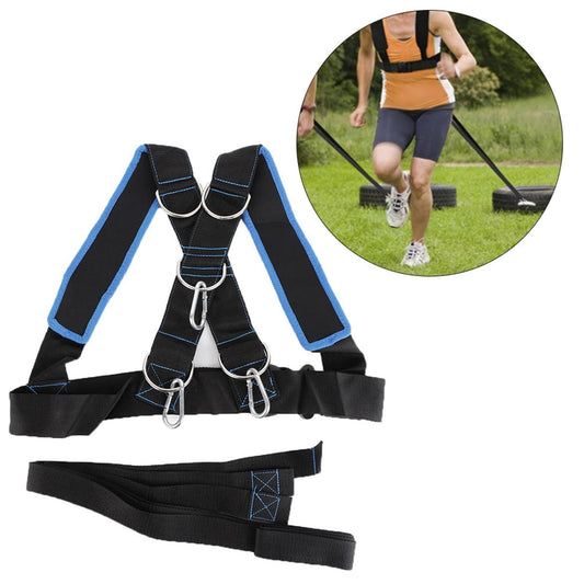 Speed Strength Training Sled Shoulder Harness Resistance Band Belt (Black + Blue) V1308-DSZKI-401