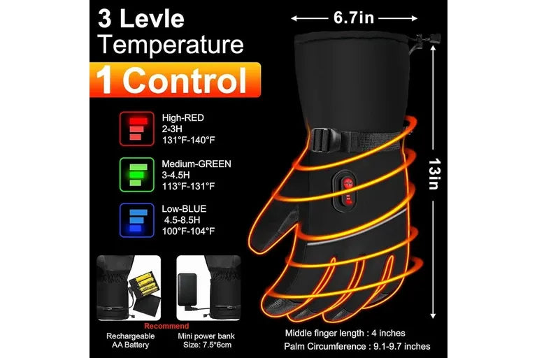 Heating Gloves Electric Men Women Winter Touch Screen Battery Powered (Black) V1308-DSZKI-412