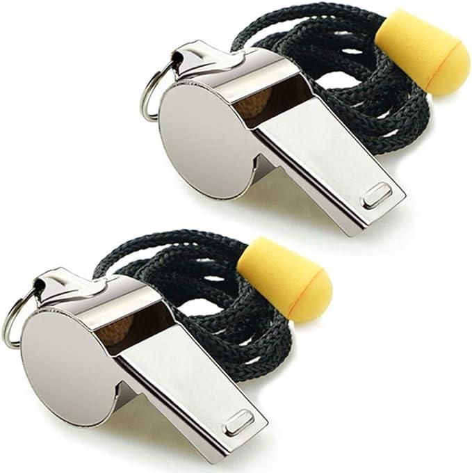 2PCS Stainless Steel Whistle Survival Tool Sports Referee Whistle with Adjustable Bead Lanyard-Silver V1308-DSZKI-459