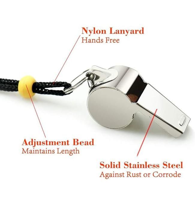 2PCS Stainless Steel Whistle Survival Tool Sports Referee Whistle with Adjustable Bead Lanyard-Silver V1308-DSZKI-459