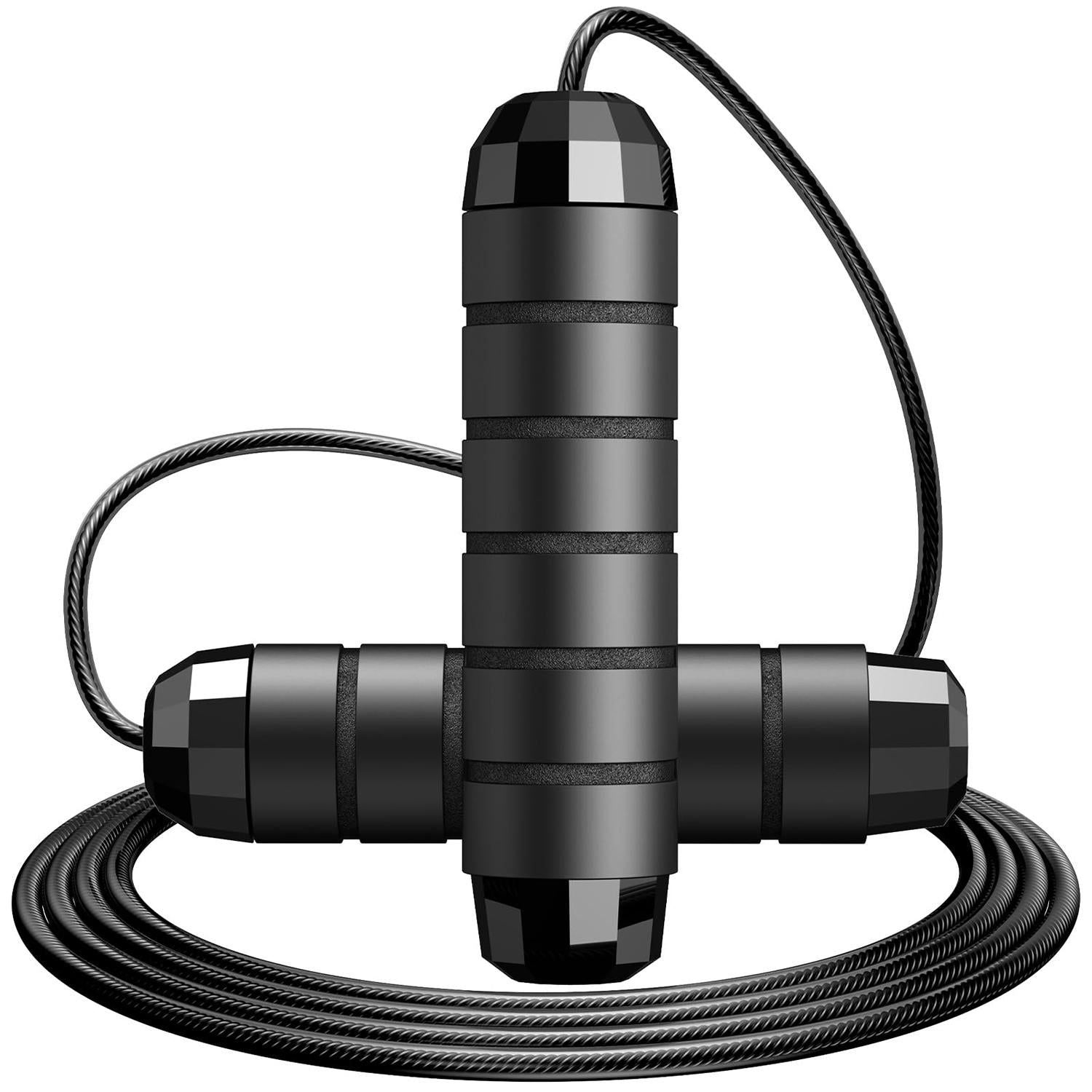 Adjustable Steel Jump Rope with Ball Bearings Foam Handles Tangle Free - Black V1308-DSZKI-462-1