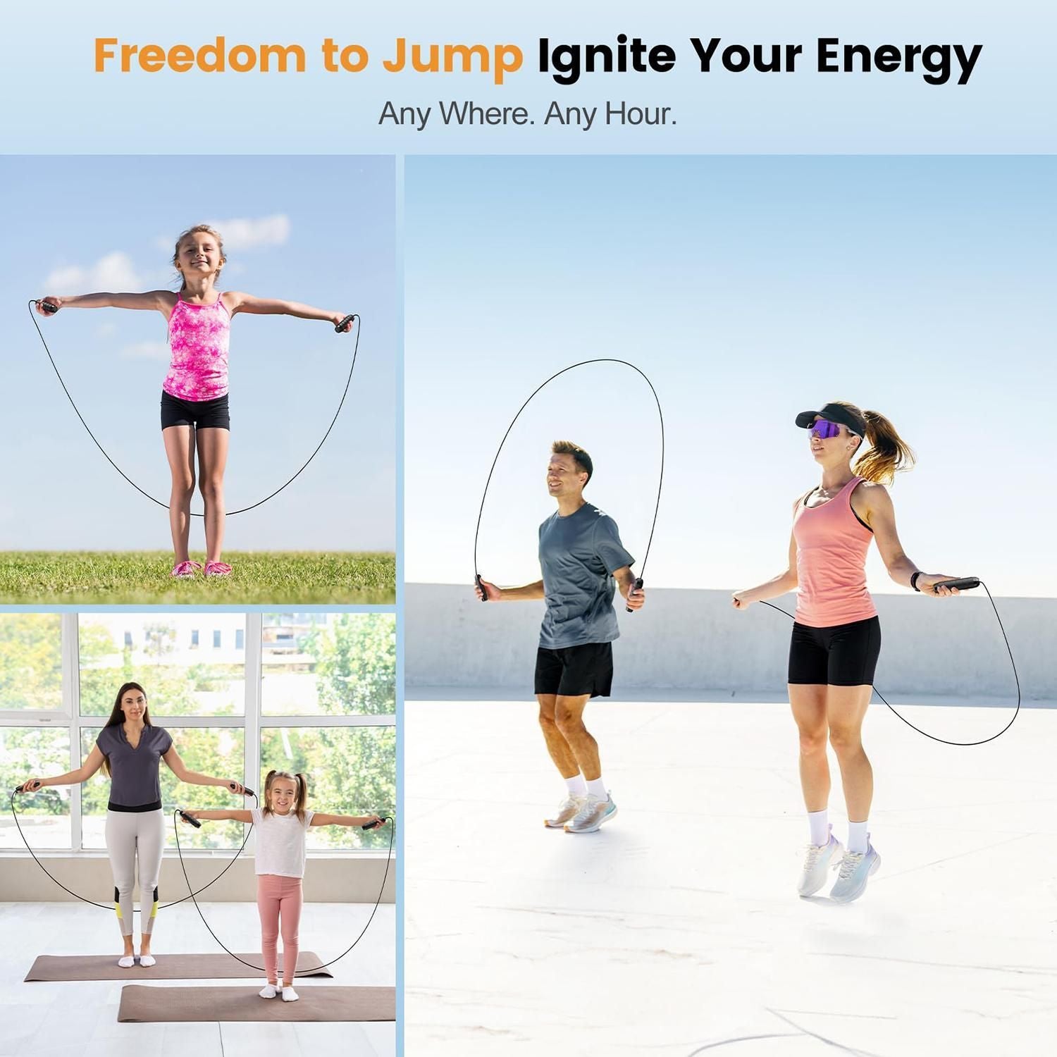 Adjustable Steel Jump Rope with Ball Bearings Foam Handles Tangle Free - Blue V1308-DSZKI-462-2