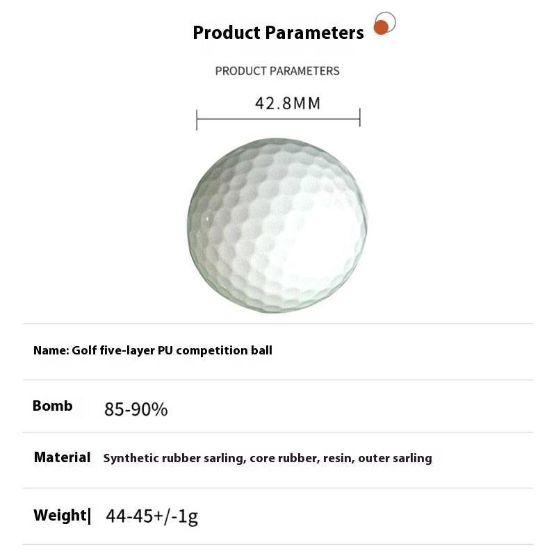 1Pc Five-Layer PU Golf Tournament Ball Durable High-Performance Ball for Professional and Recreational V1308-DSZKI-470-1