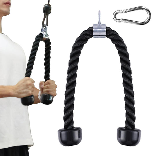 Lat Pulldown Tricep Rope Cable Machine Attachment with Dual Resistance Bands V1308-DSZKI-474