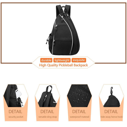 Pickleball Backpack Adjustable Sling Bag With Fence Hook And Large Capacity - Black V1308-DSZKI-478-1