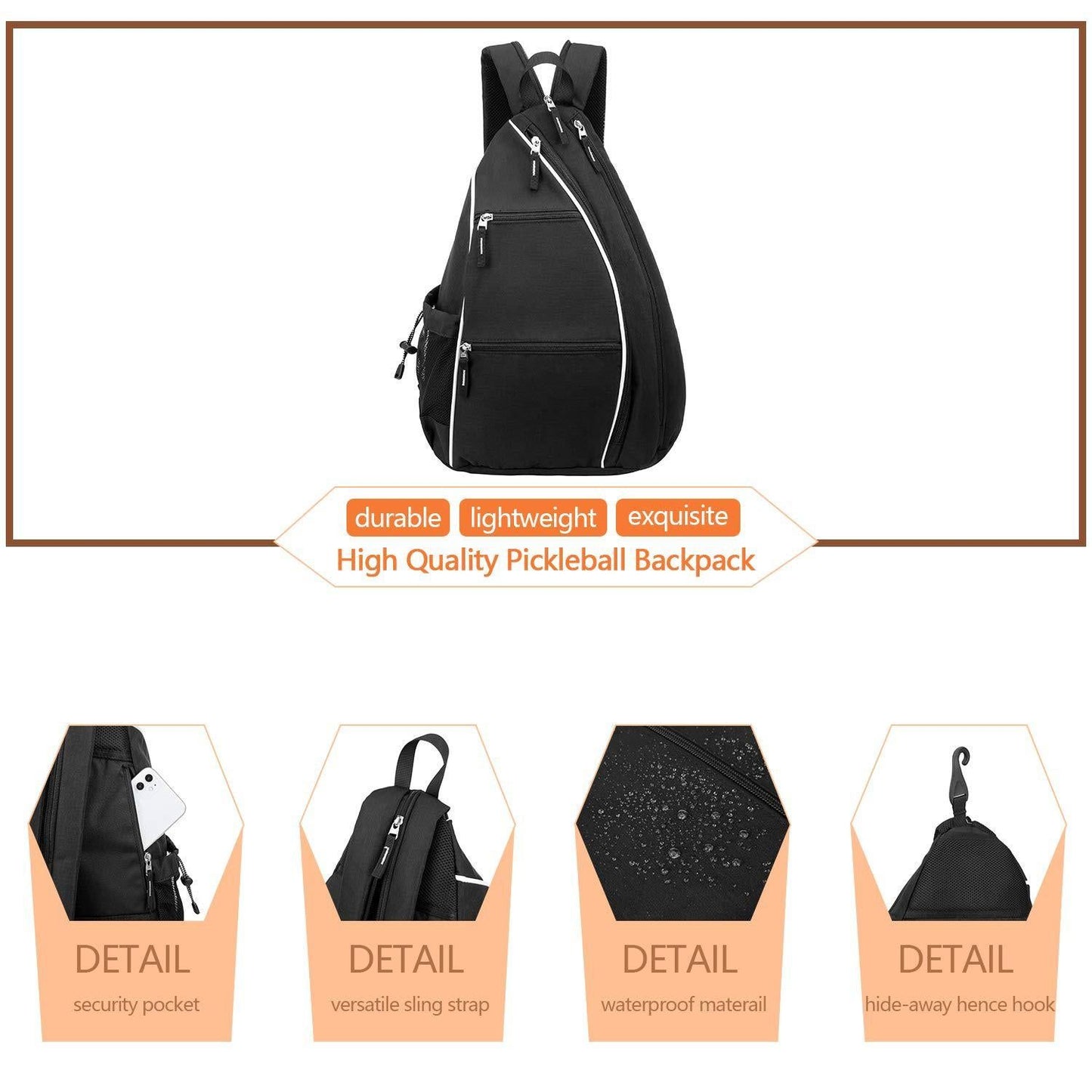 Pickleball Backpack Adjustable Sling Bag With Fence Hook And Large Capacity - Gray V1308-DSZKI-478-2