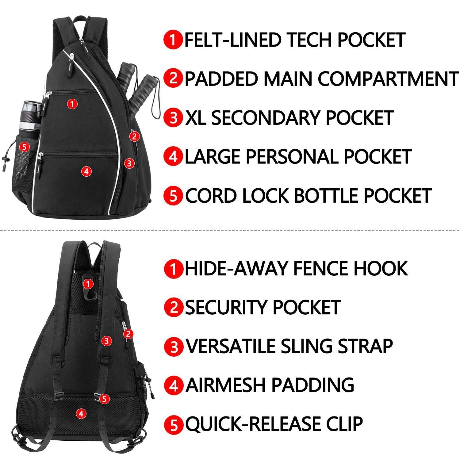 Pickleball Backpack Adjustable Sling Bag With Fence Hook And Large Capacity - Gray V1308-DSZKI-478-2