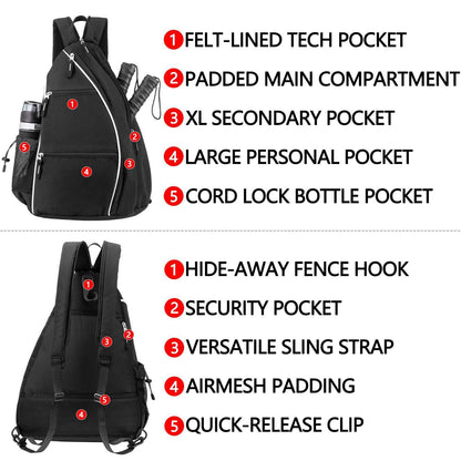 Pickleball Backpack Adjustable Sling Bag With Fence Hook And Large Capacity - Gray V1308-DSZKI-478-2