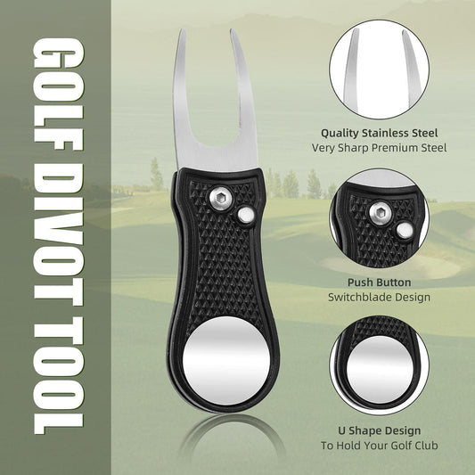 Stainless Steel Golf Green Fork Turf Repair Tool for Lawn Care and Divot Maintenance - Black V1308-DSZKI-479-2