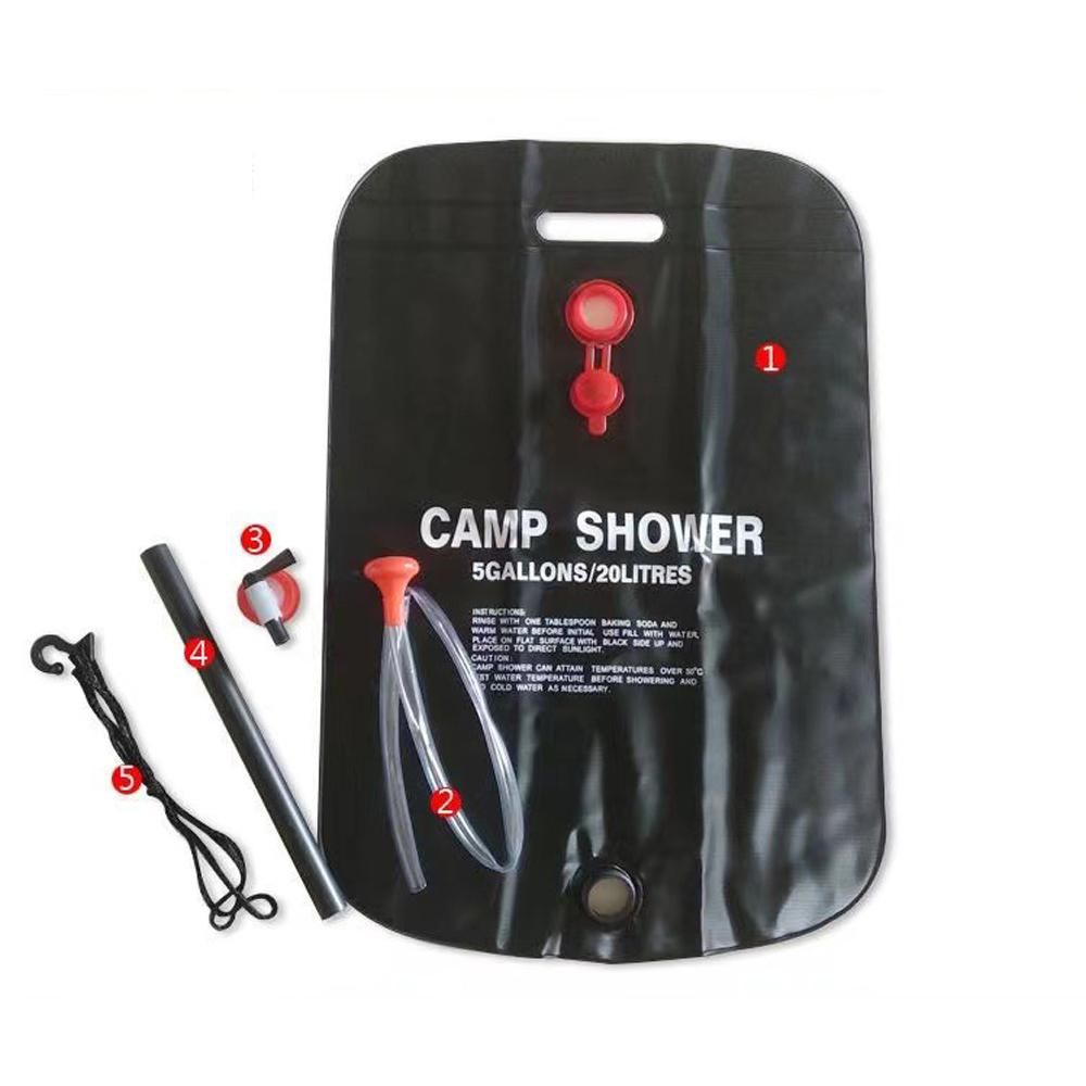 20L Solar Shower Bag Portable Outdoor Camping Water Storage Bag for Hiking Camping Bathing-Black V1308-DSZKI-488