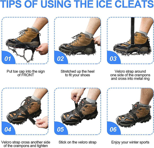 24 Spikes Crampons for Shoes, Anti Slip Ice Cleats for Shoes and Boots, Traction Ice Snow Grip with Stainless V1308-DSZKI-489-1
