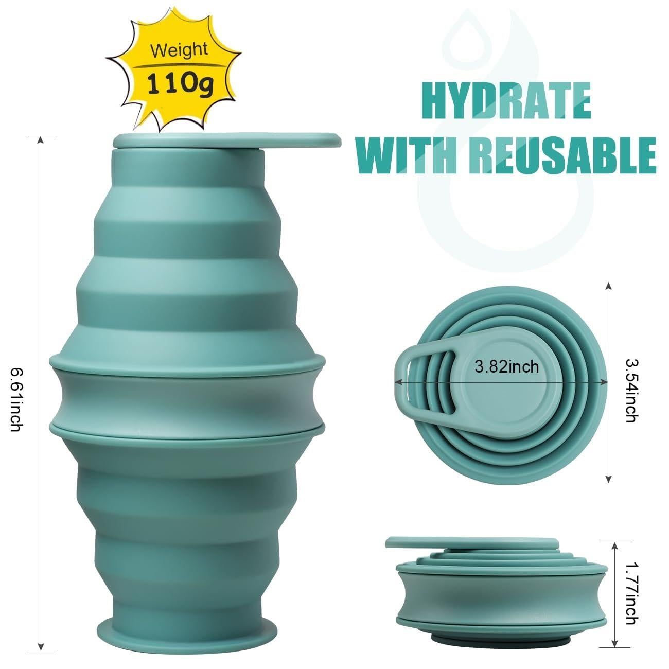 Foldable Water Cup Travel Silicone Sports Bottle Portable Collapsible Card Style Mug Gift - Light Green V1308-DSZKI-492-2
