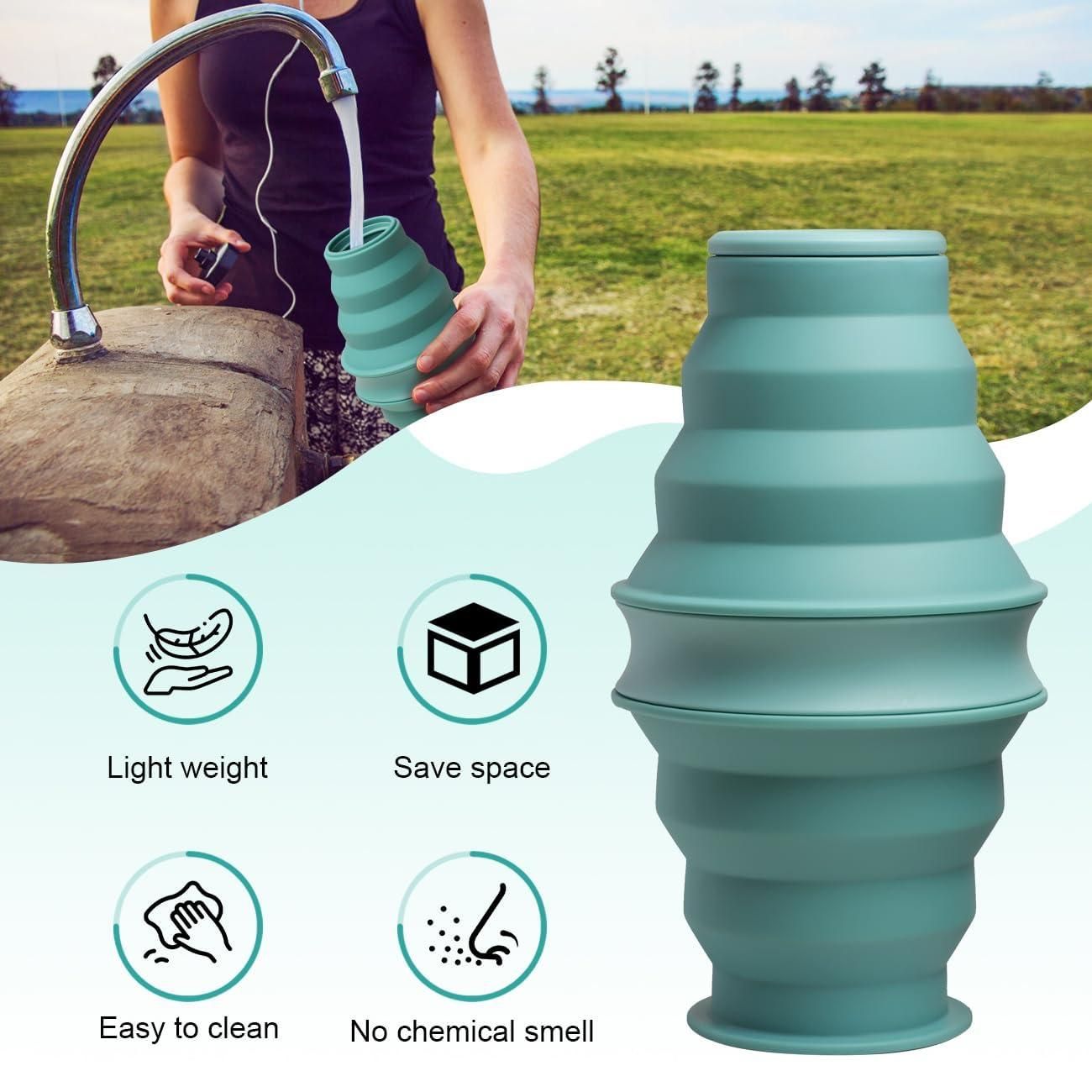 Foldable Water Cup Travel Silicone Sports Bottle Portable Collapsible Card Style Mug Gift - Light Green V1308-DSZKI-492-2