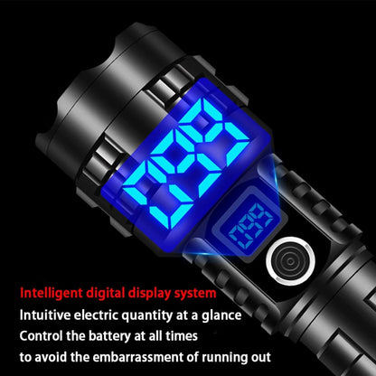 High Lumen LED Flashlight Rechargeable Zoomable Tactical Torch with LCD Power Display Black V1308-DSZKI-493