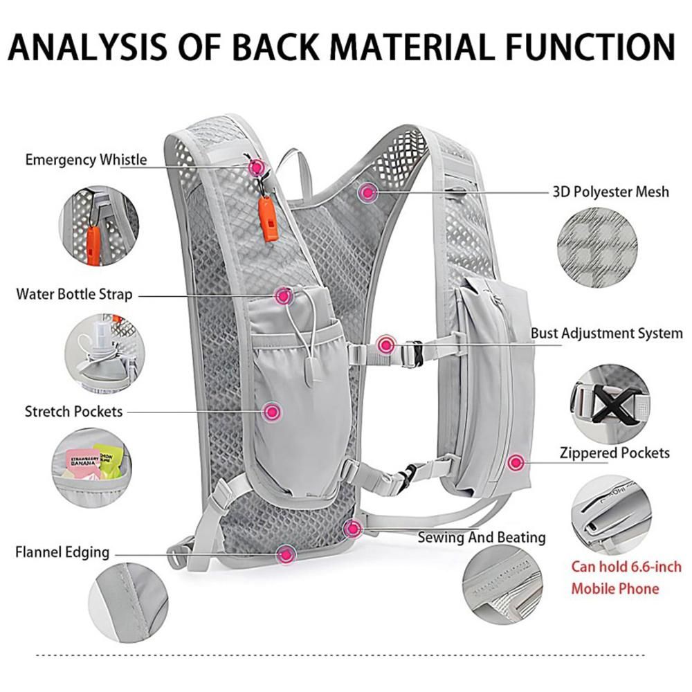 Hydration Backpack Vest for Cycling Running Hiking Breathable Sports Pack - Gray V1308-DSZKI-495-2