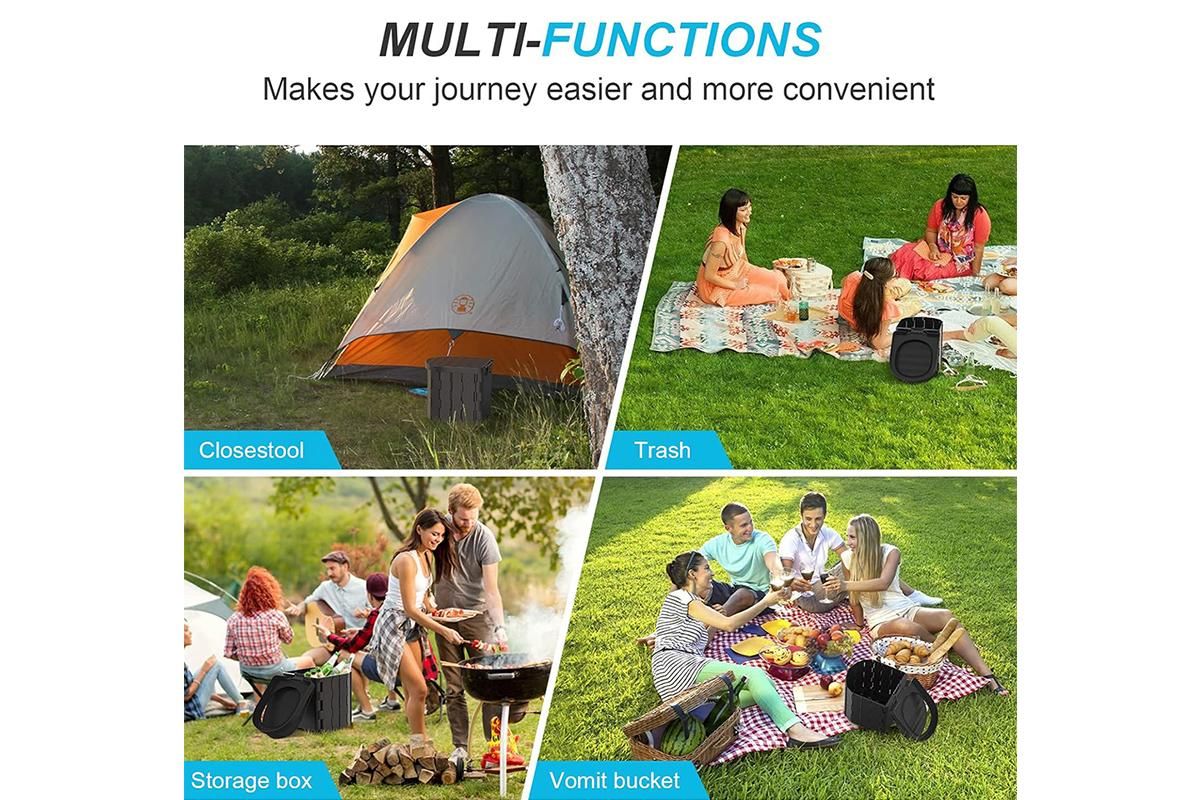 Portable Camping Toilet Folding Toilet for Adults with Lid -Black V1308-DSZKI-5-1