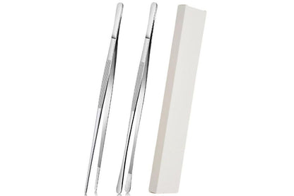 2 Pack 30cm BBQ Tongs Stainless Steel Round and Straight Head for Grilling Cooking - Silver V1308-DSZKI-50-1
