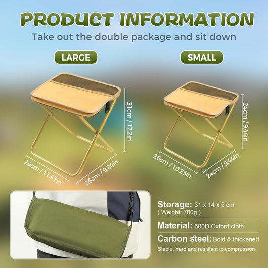 Portable Folding Stool for Hiking Camping and Fishing - Khaki L V1308-DSZKI-500-2