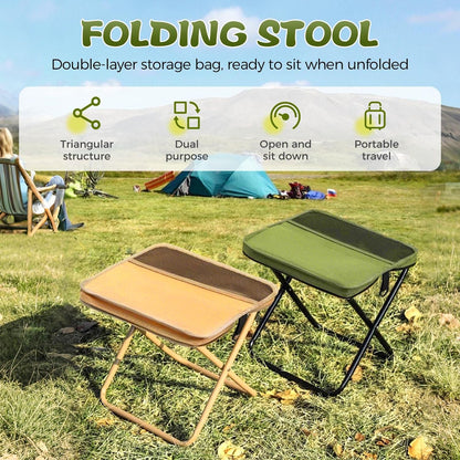 Portable Folding Stool for Hiking Camping and Fishing - Khaki L V1308-DSZKI-500-2