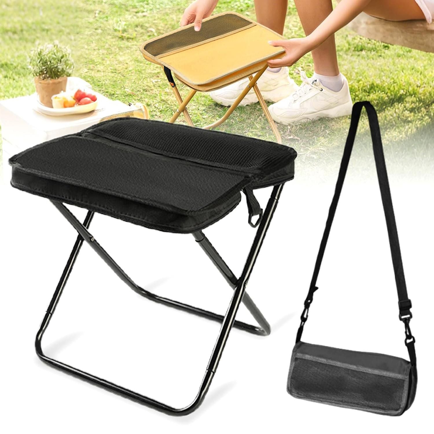 Portable Folding Stool for Hiking Camping and Fishing - Black L V1308-DSZKI-501-2