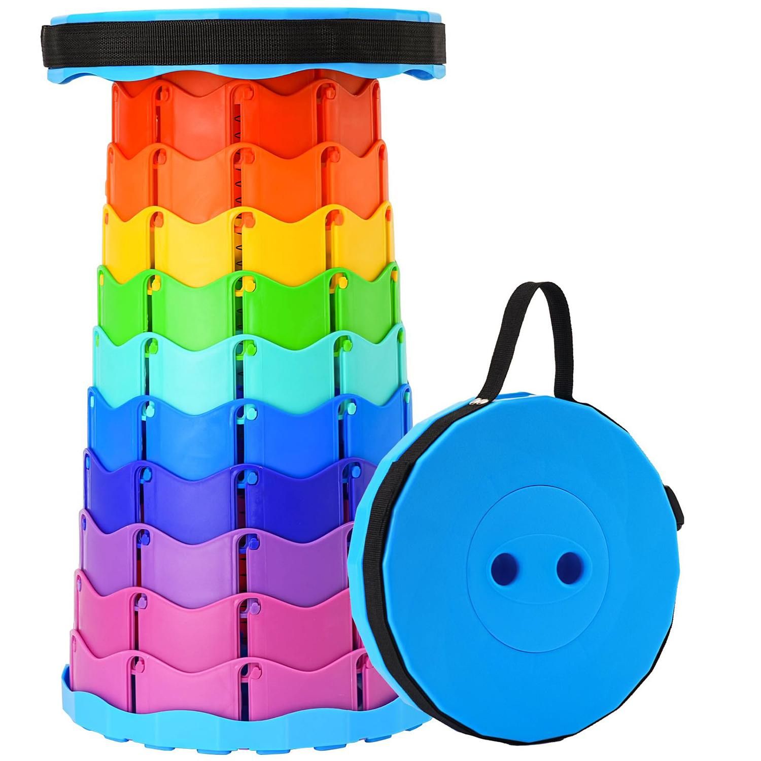 Portable Telescopic Folding Stool Adjustable Height Plastic Camp Chair for Hiking Fishing Colorful V1308-DSZKI-503