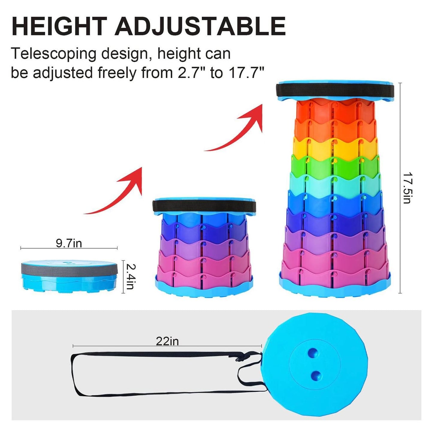 Portable Telescopic Folding Stool Adjustable Height Plastic Camp Chair for Hiking Fishing Colorful V1308-DSZKI-503