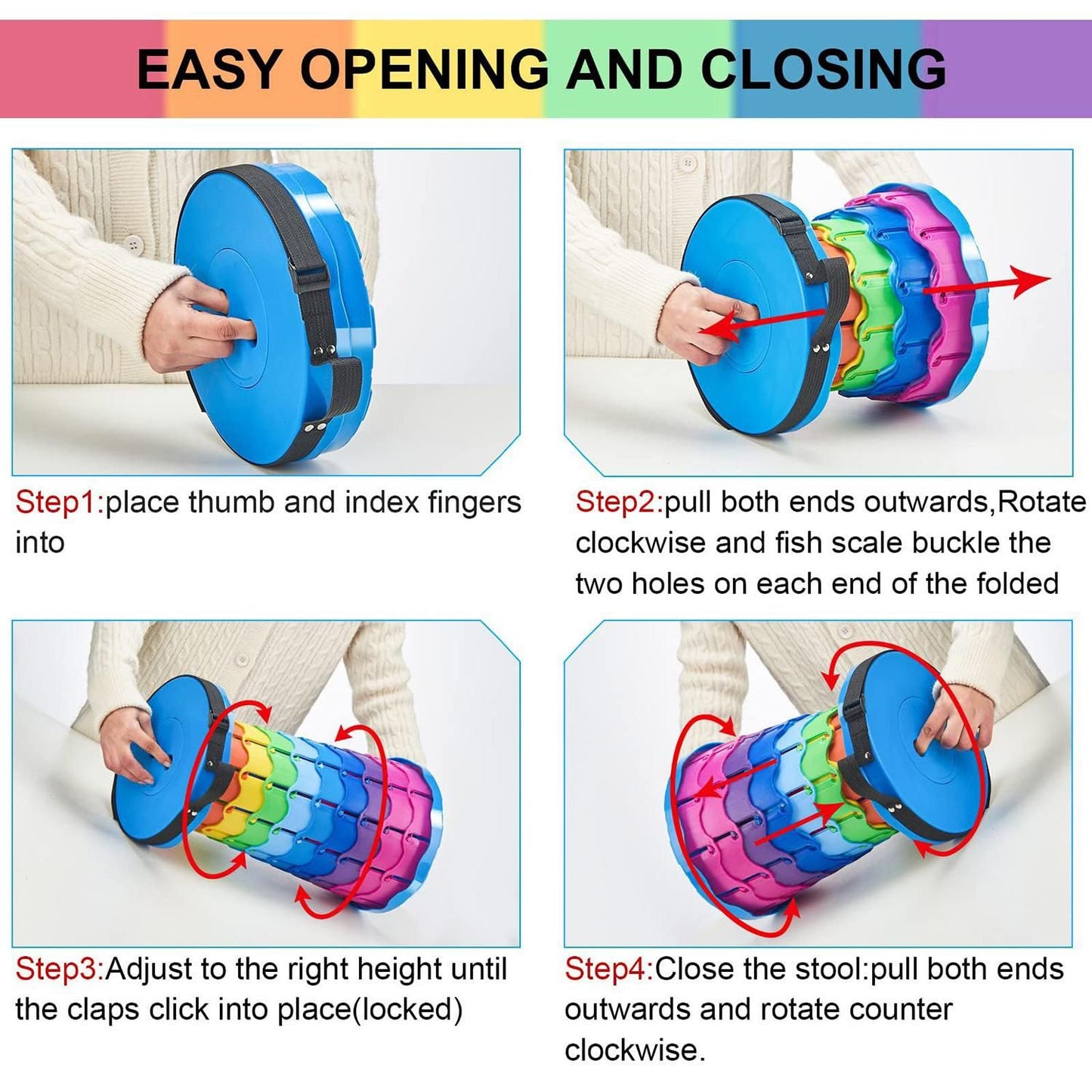 Portable Telescopic Folding Stool Adjustable Height Plastic Camp Chair for Hiking Fishing Colorful V1308-DSZKI-503