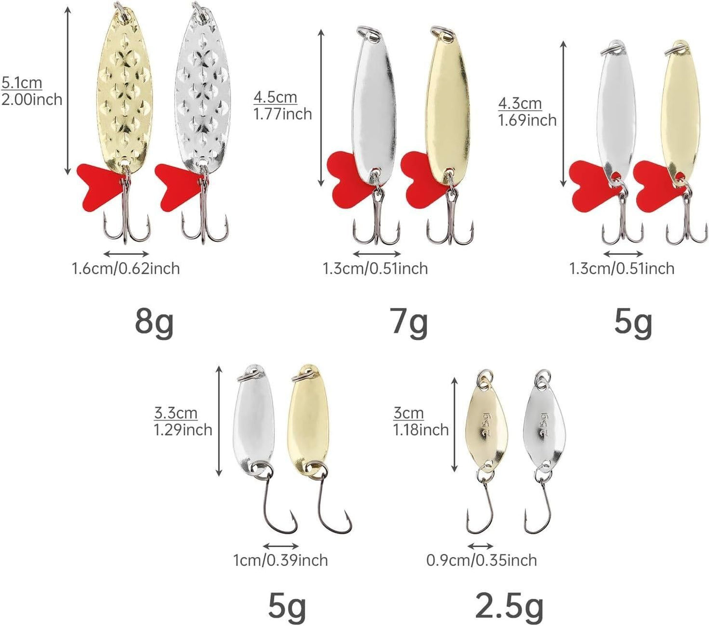 10 Pcs Metal Spoon Shaped Fishing Lure Set for Trout, Bass V1308-DSZKI-506