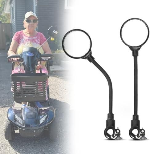 2 Pack 360 degrees Rotating Wide Angle Rearview Mirror for Mobility Scooters and Wheelchairs (Black) V1308-DSZKI-508