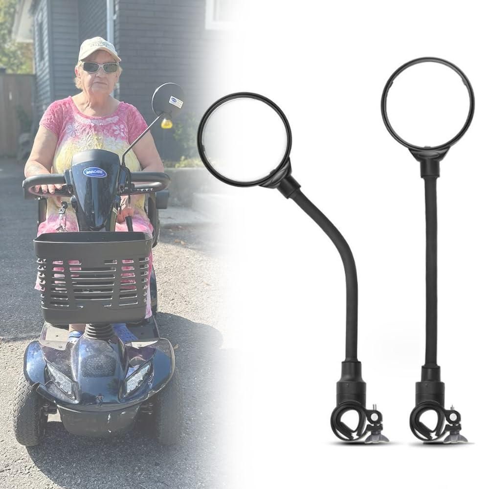 2 Pack 360 degrees Rotating Wide Angle Rearview Mirror for Mobility Scooters and Wheelchairs (Black) V1308-DSZKI-508