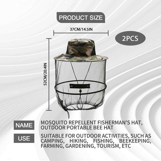 2 Pcs Anti Mosquito Hat for Fishing, Outdoor, Wide Brim Mesh Sun Hat (Assorted Colours) V1308-DSZKI-509