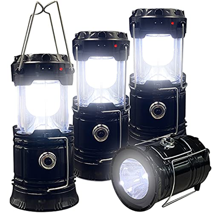 4 Pack Foldable Camping Lantern, Solar and USB Rechargeable, Lightweight Waterproof (Black) V1308-DSZKI-513