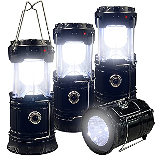 4 Pack Foldable Camping Lantern, Solar and USB Rechargeable, Lightweight Waterproof (Black) V1308-DSZKI-513